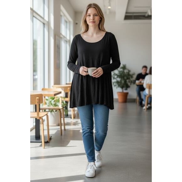 Moda International Black Long Sleeve Peplum Top – Size XL, - Picture 1 of 3